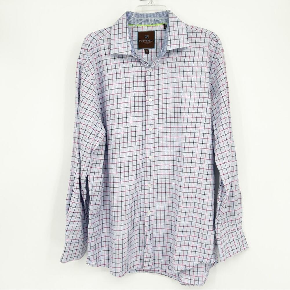 Tattersall London Blue Plaid Check Button‎ Down Dresss Shirt Size 17 34/35